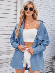 Pocketed Snap Down Dropped Shoulder Denim Shacket 