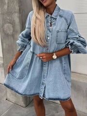 Oversized Long Sleeve Button-Up Denim Dress 