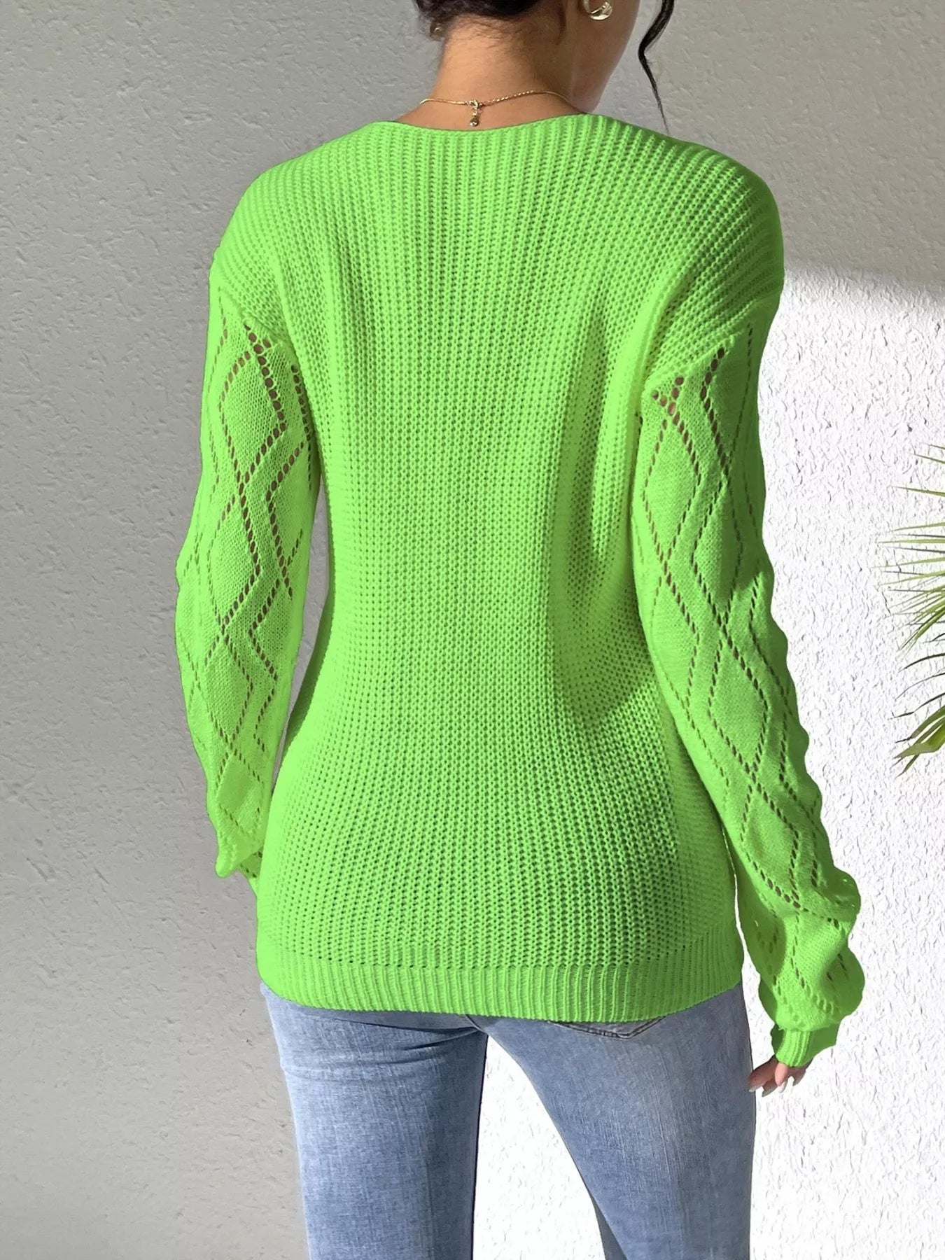 V-Neck Hollow Knit Sweater 