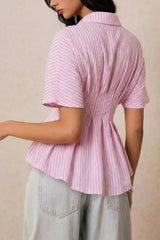 Striped Peplum Button Up Shirt 