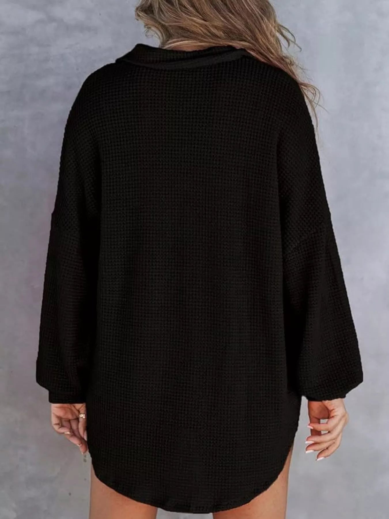 Casual Waffle Knit Button Detail Blouse 
