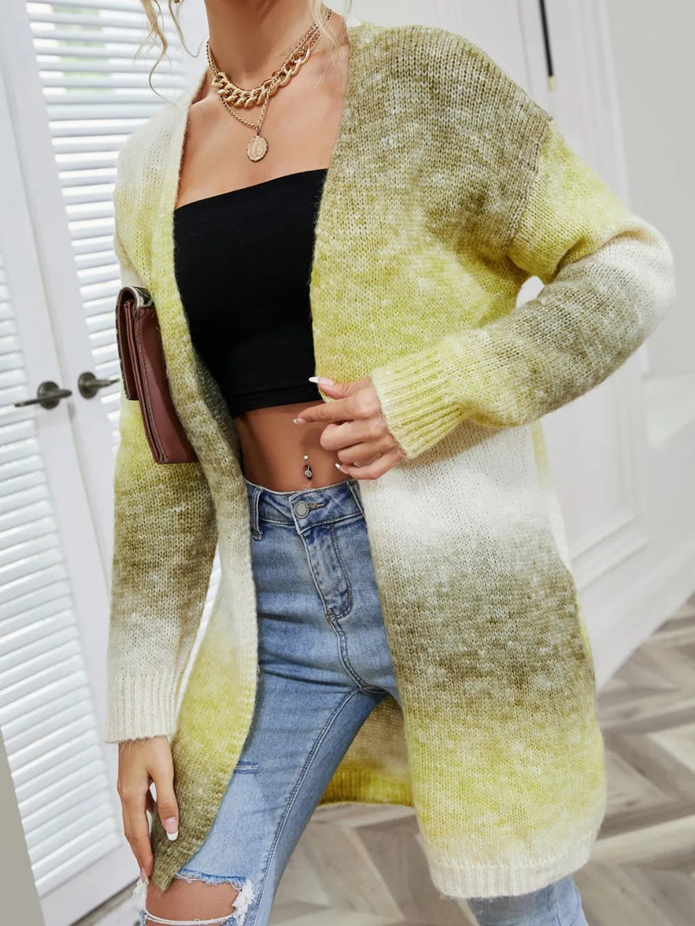 Angel Wings Full Size Pocketed Open Front Gradient Cardigan 