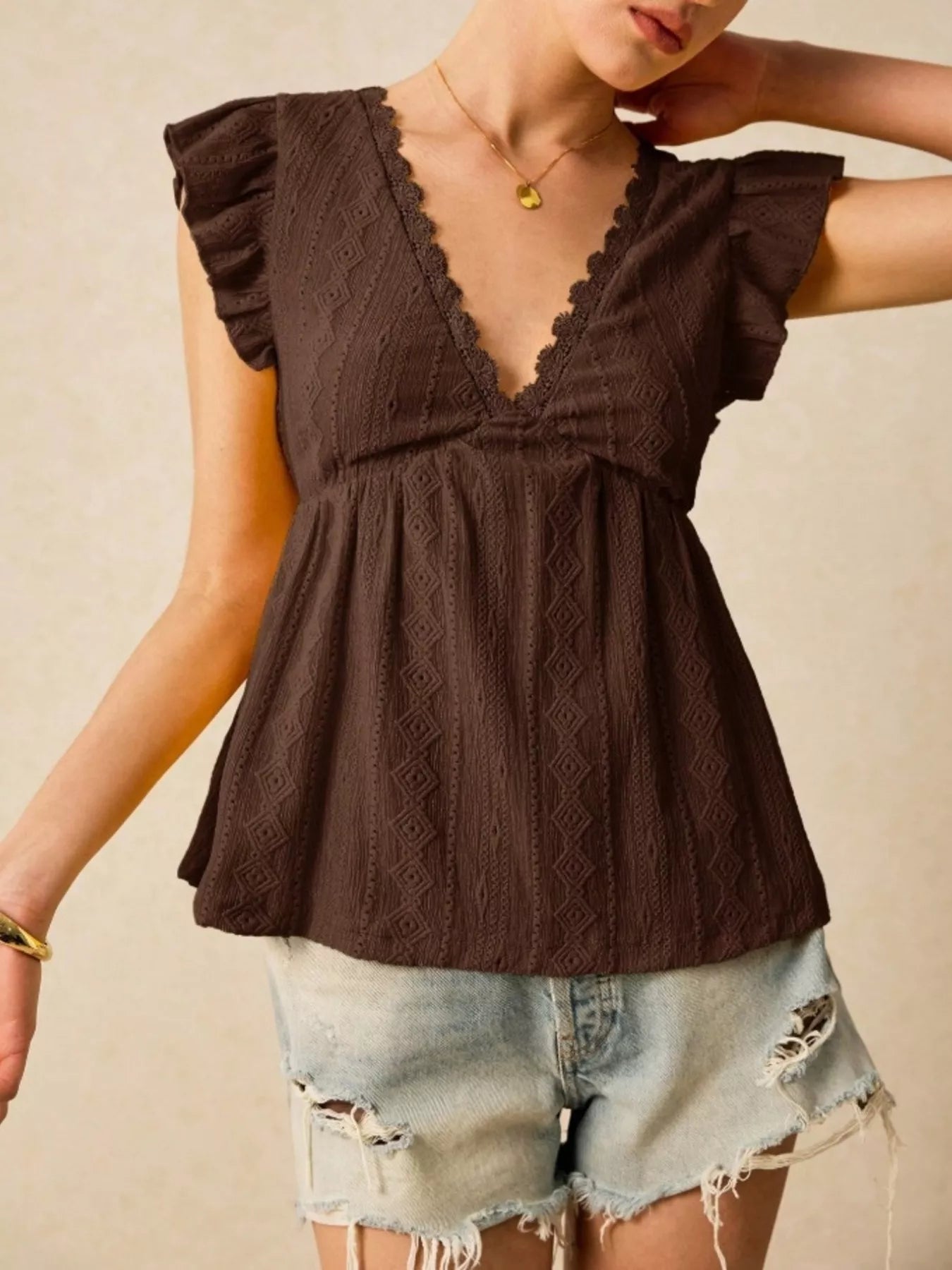 Ruffle Sleeve V-Neck Blouse 