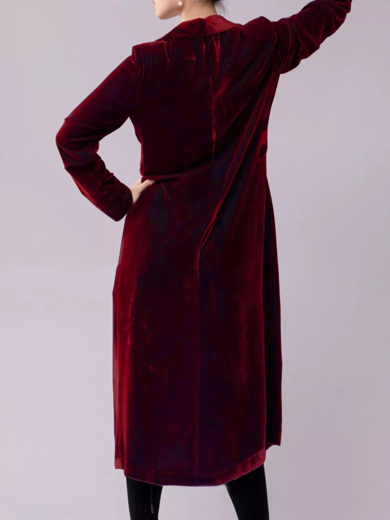 Velvet Lapel Collar Longline Coat 