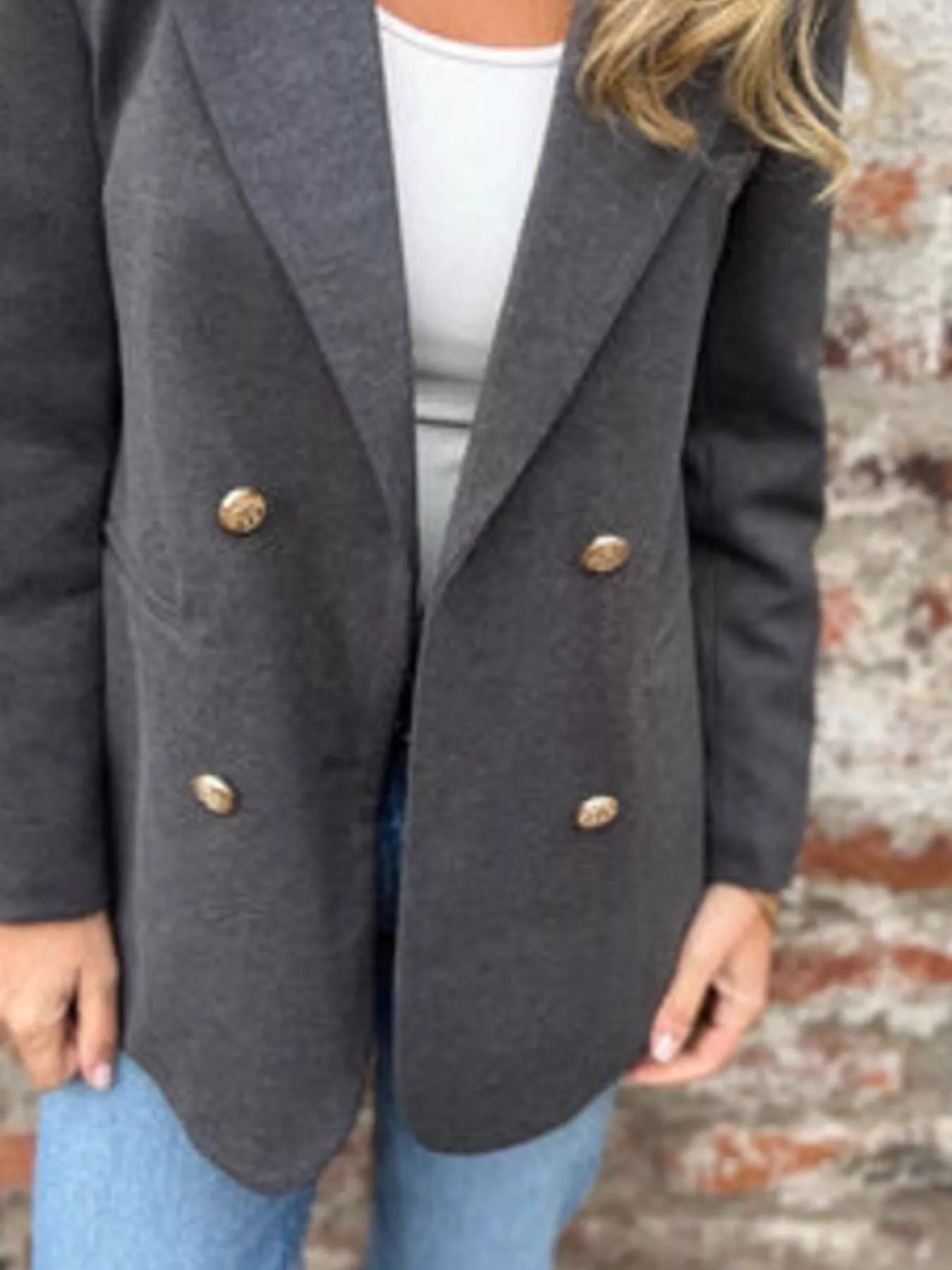 Full Size Double Breasted Long Sleeve Blazer Plus Size 