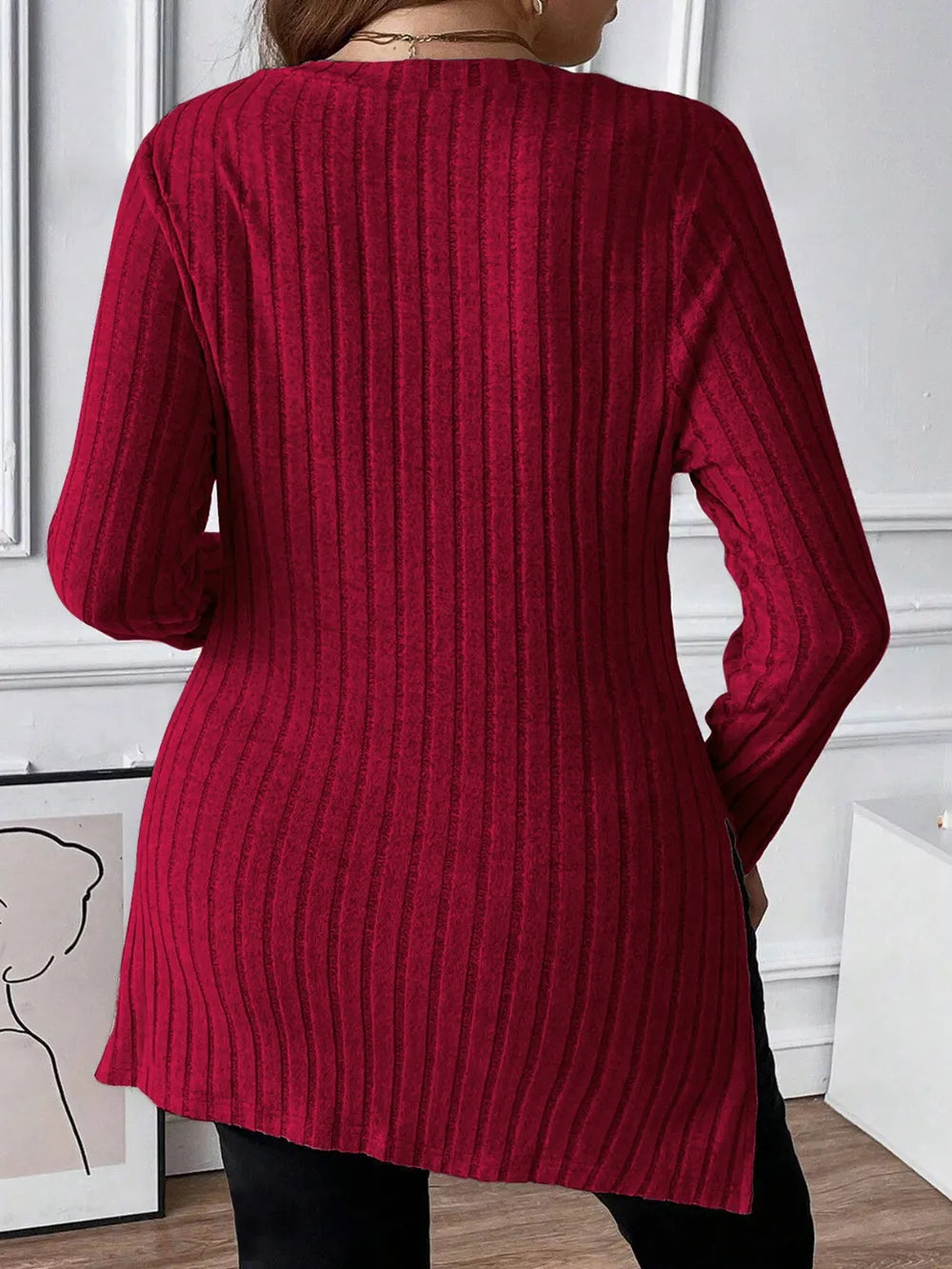 Plus Size Square Neck Long Sleeve Top 