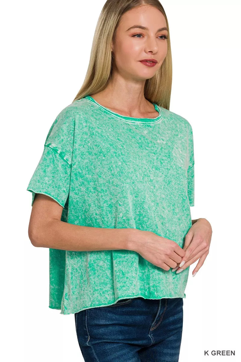 Zenana Halo Washed Cotton Short Sleeve Top 