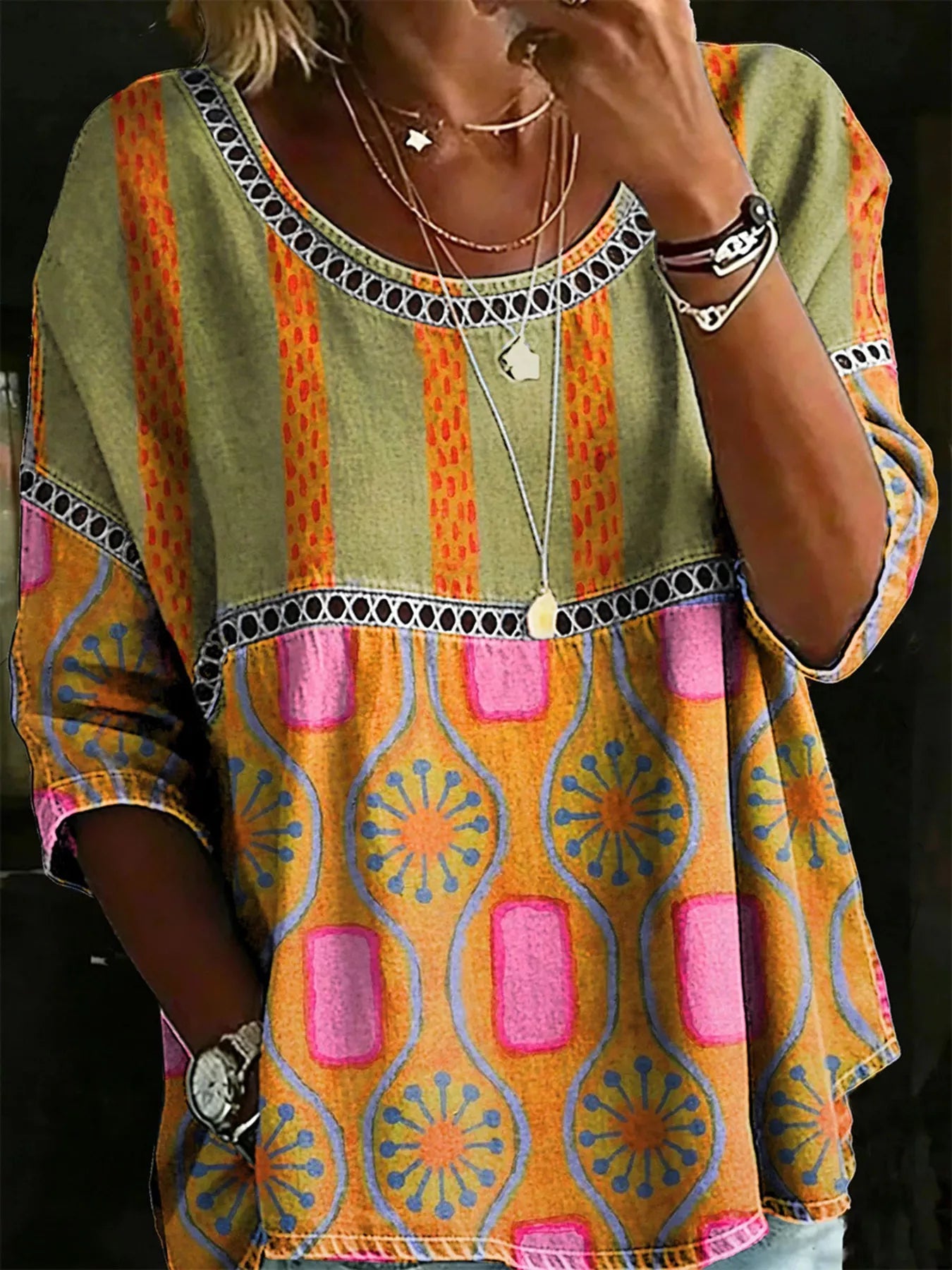 Full Size Hollow Out Round Neck Top Plus Size 