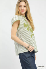 Umgee V-Neck Stripe Top with Lace Trim 