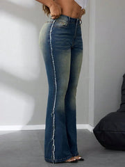 Side Raw Hem Flare Jeans 