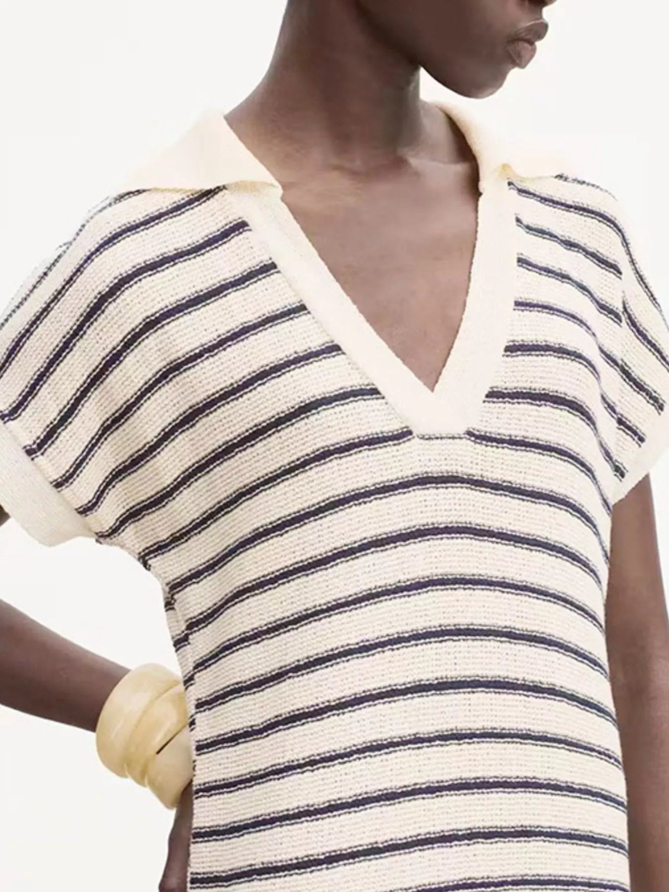 Striped Slit Short Sleeve Maxi Dress 