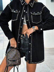 Studded Snap Down Long Sleeve Denim Shacket 