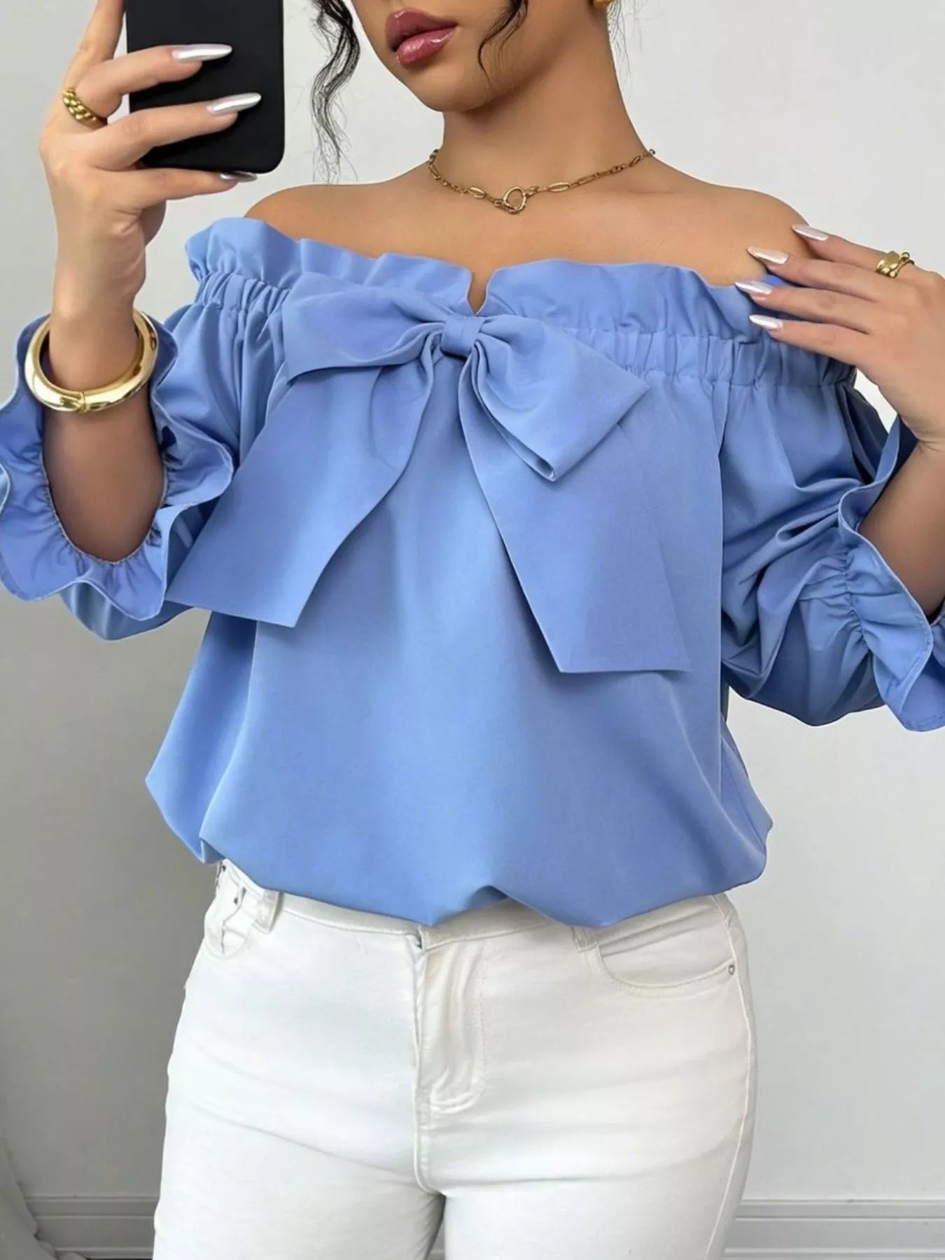 Bow Flounce Sleeve Blouse 
