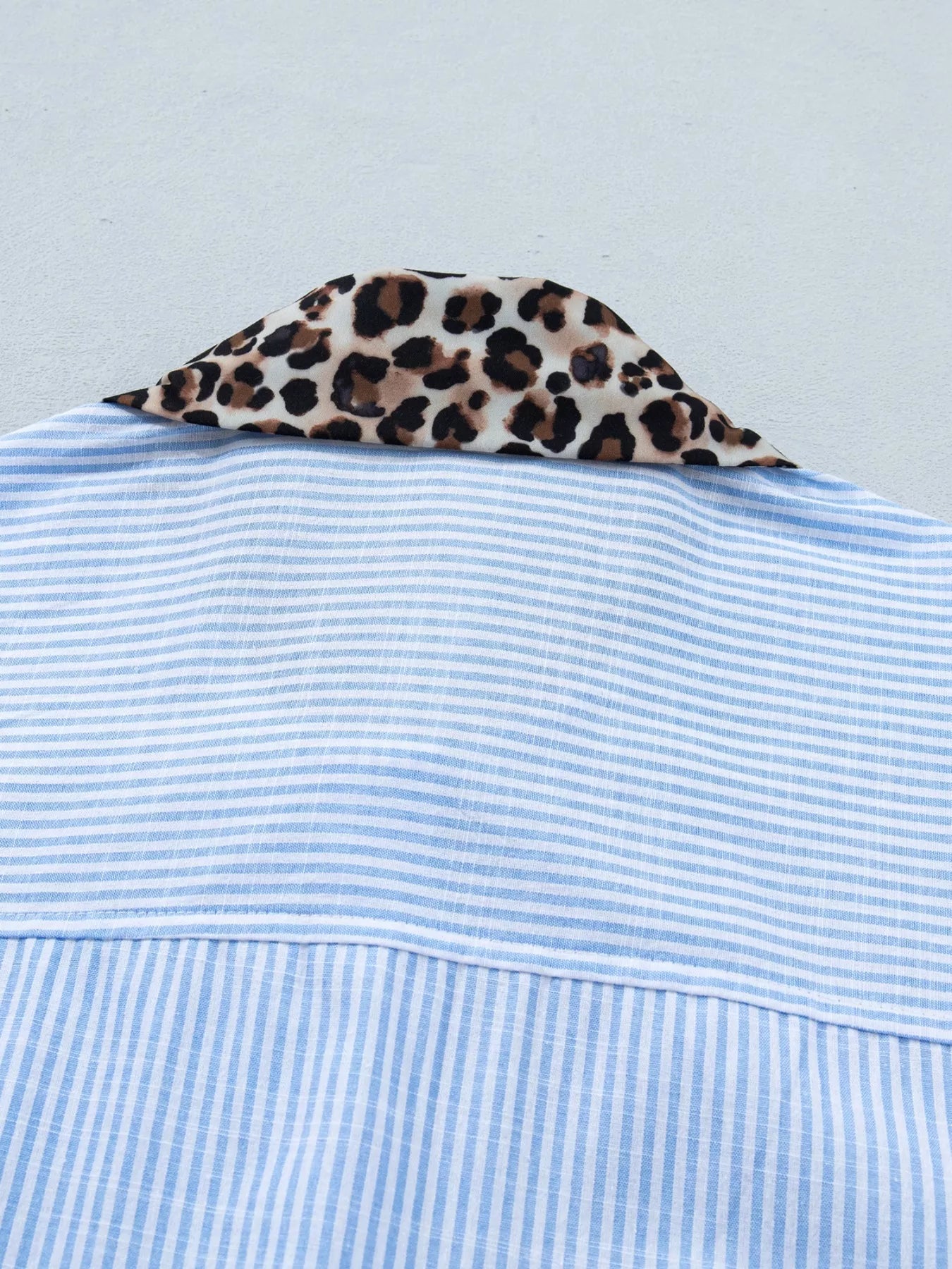 Stripe Leopard Contrast Collar Short Sleeve Shirt 