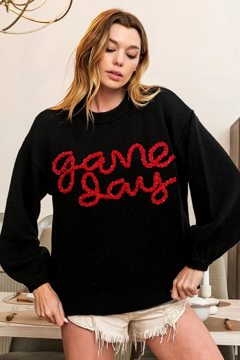 BiBi Game Day Metallic Letter Sweater 