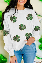 Sequin Lucky Clover Long Sleeve Sweatshirt 