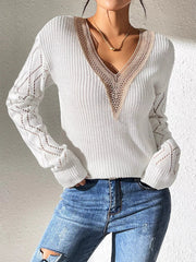 V-Neck Hollow Knit Sweater 