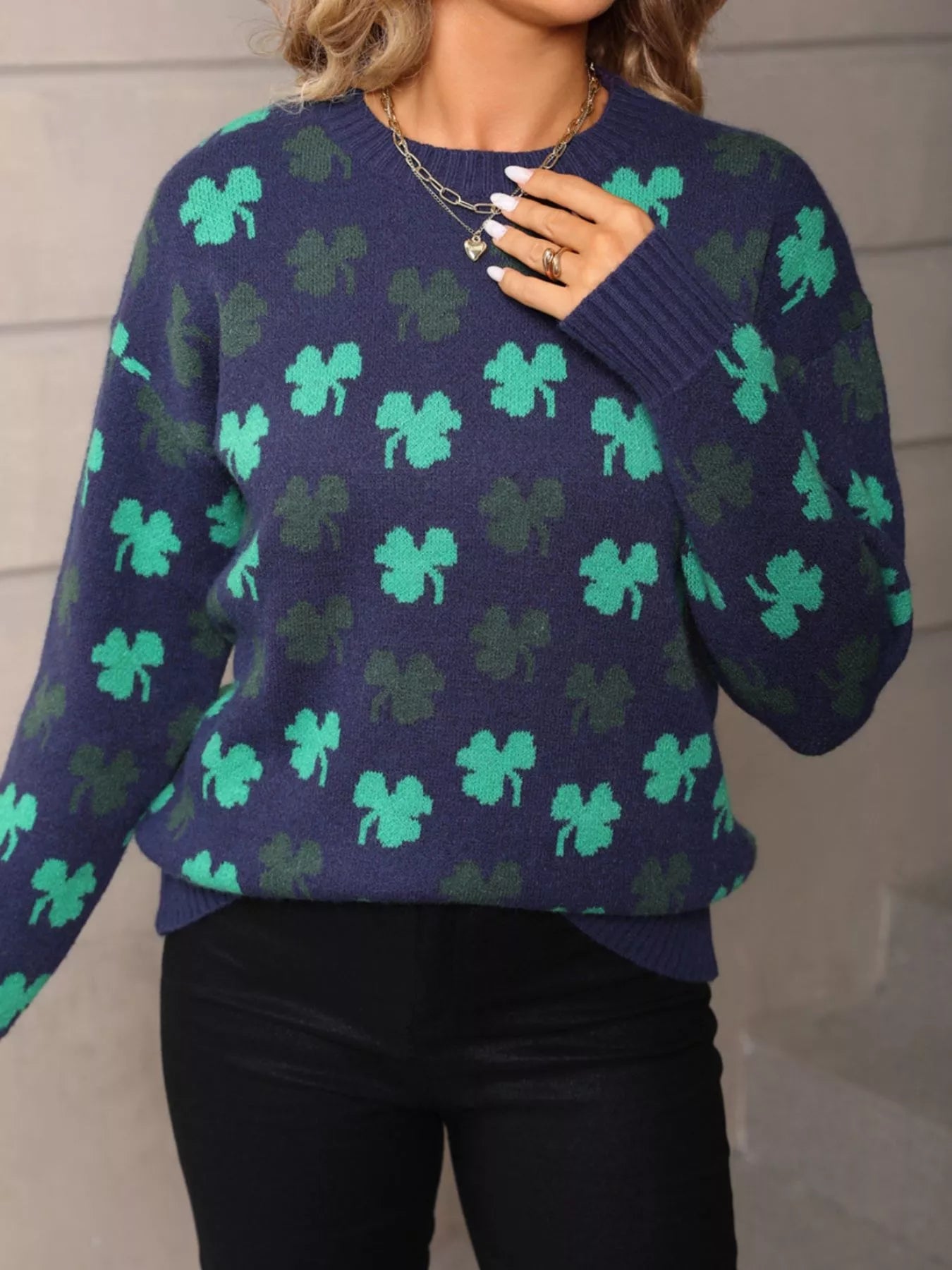 Lucky Clover Crew Neck Sweater 