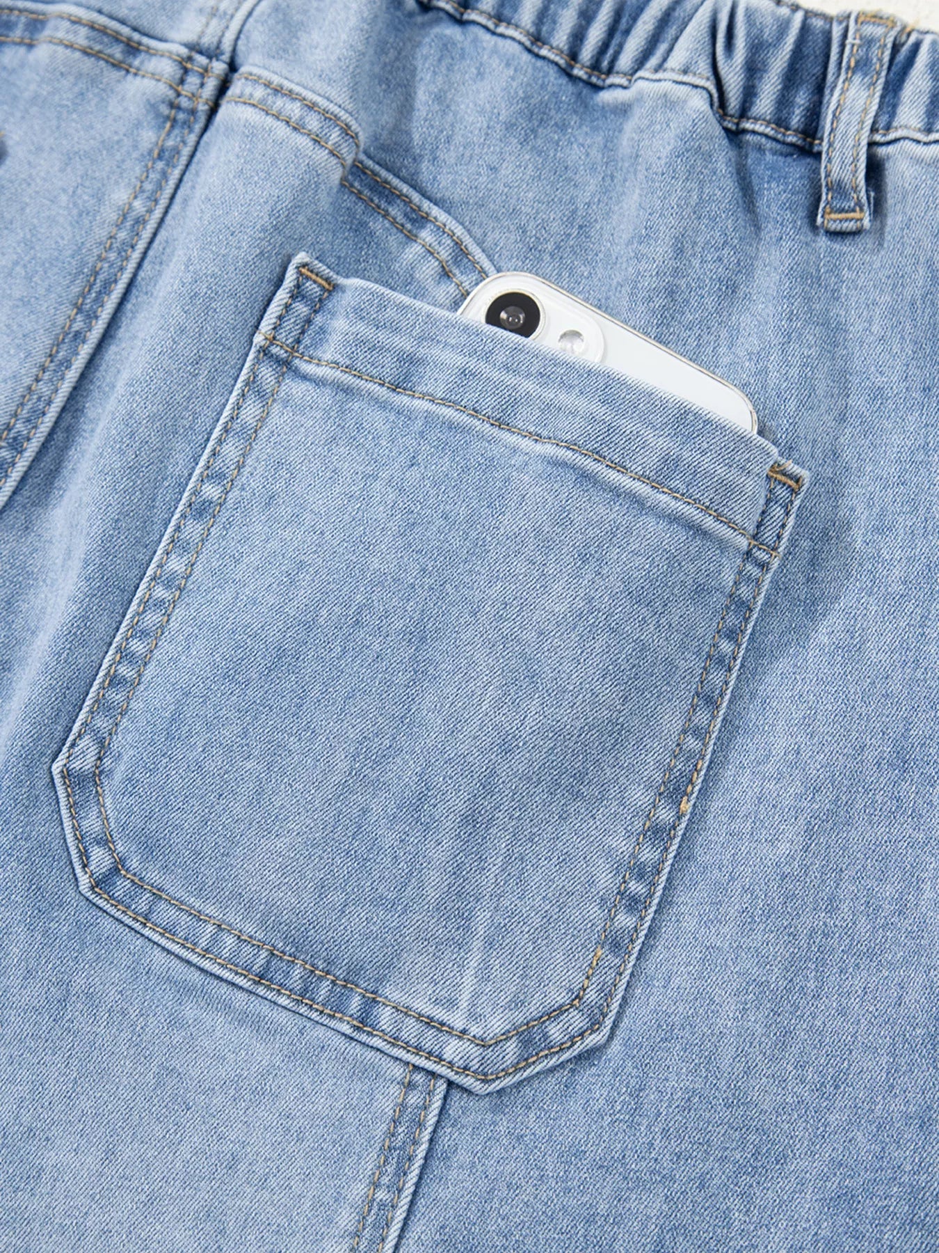 Wide Leg Drawstring Raw Hem Jeans 
