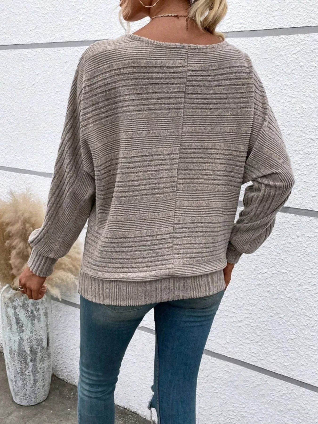 Ribbed Round Neck Long Sleeve Top 