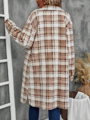 Plaid Fleece Button Up Longline Outerwear 