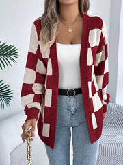 Checkered Pattern Open Front Cardigan 