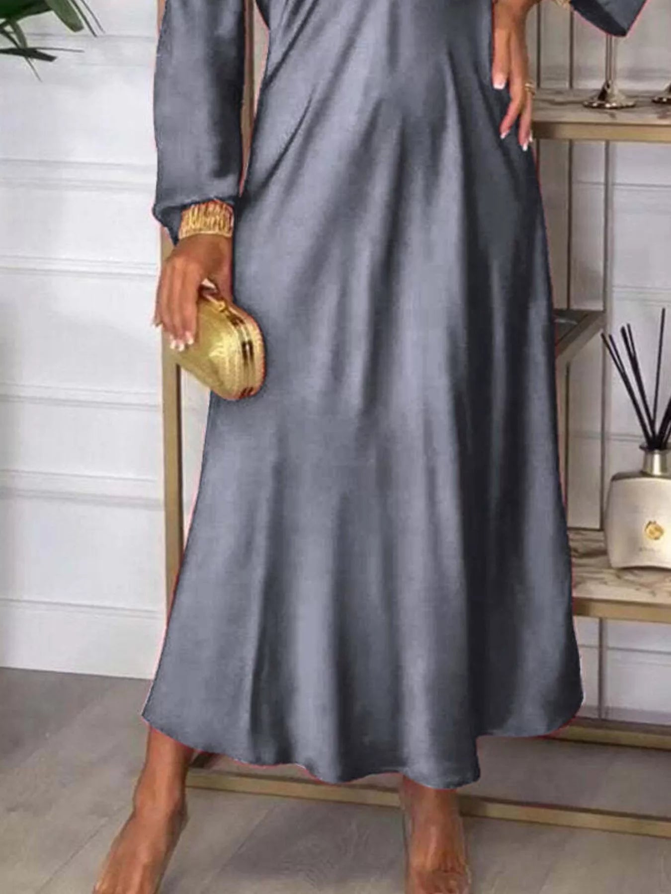 Full Size V-Neck Long Sleeve Midi Dress Plus Size 