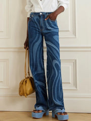 Water Ripples Print Wide Leg Jeans 