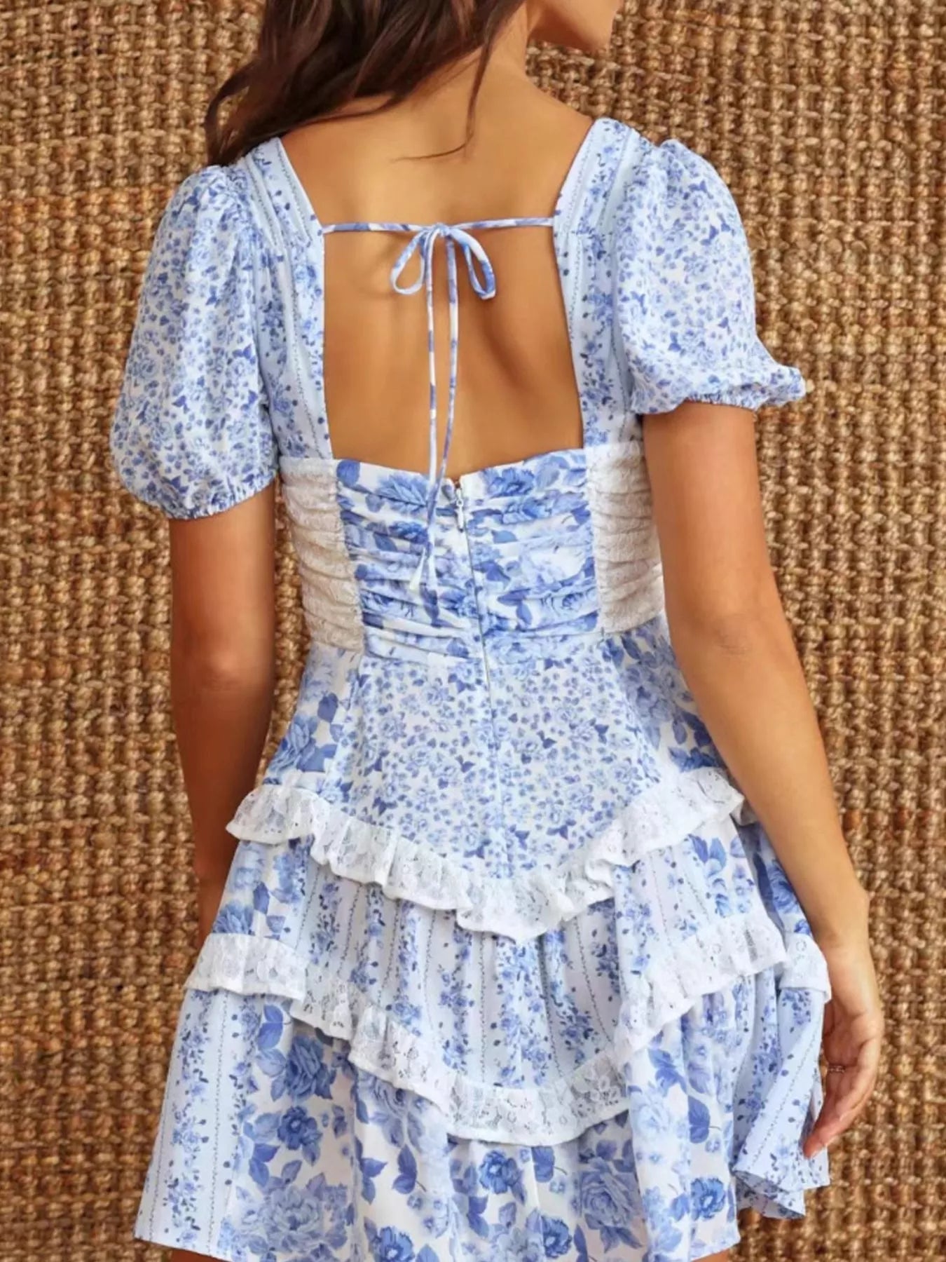 Floral Puff Sleeve Tiered Mini Dress 
