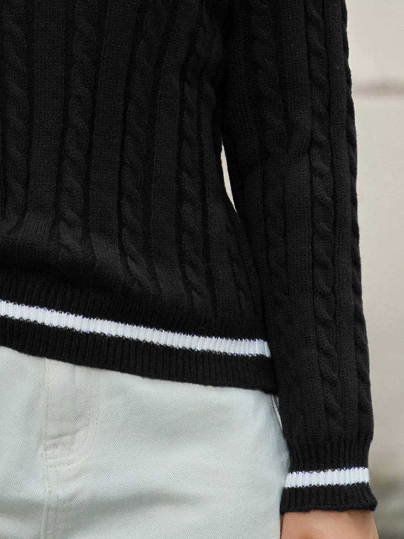 Classic Cable Knit V-Neck Sweater 