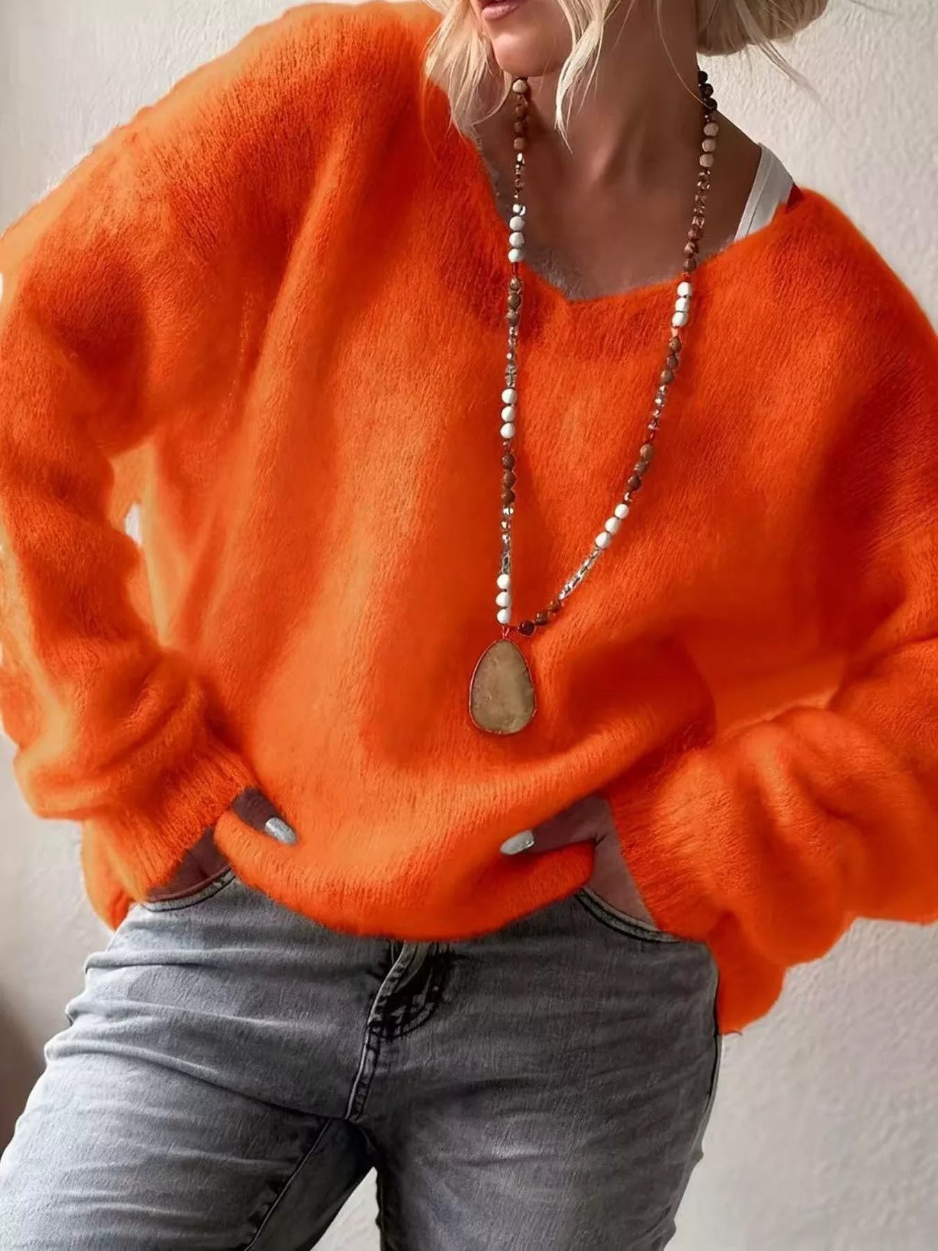 V-Neck Dropped Shoulder Sweater 