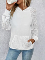 Lace Sleeve Kangaroo Pocket Hoodie 