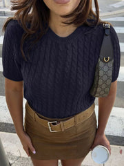 Cable-Knit Short Sleeve Sweater 