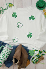 Sequin Lucky Clover Round Neck Long Sleeve Sweatshirt 