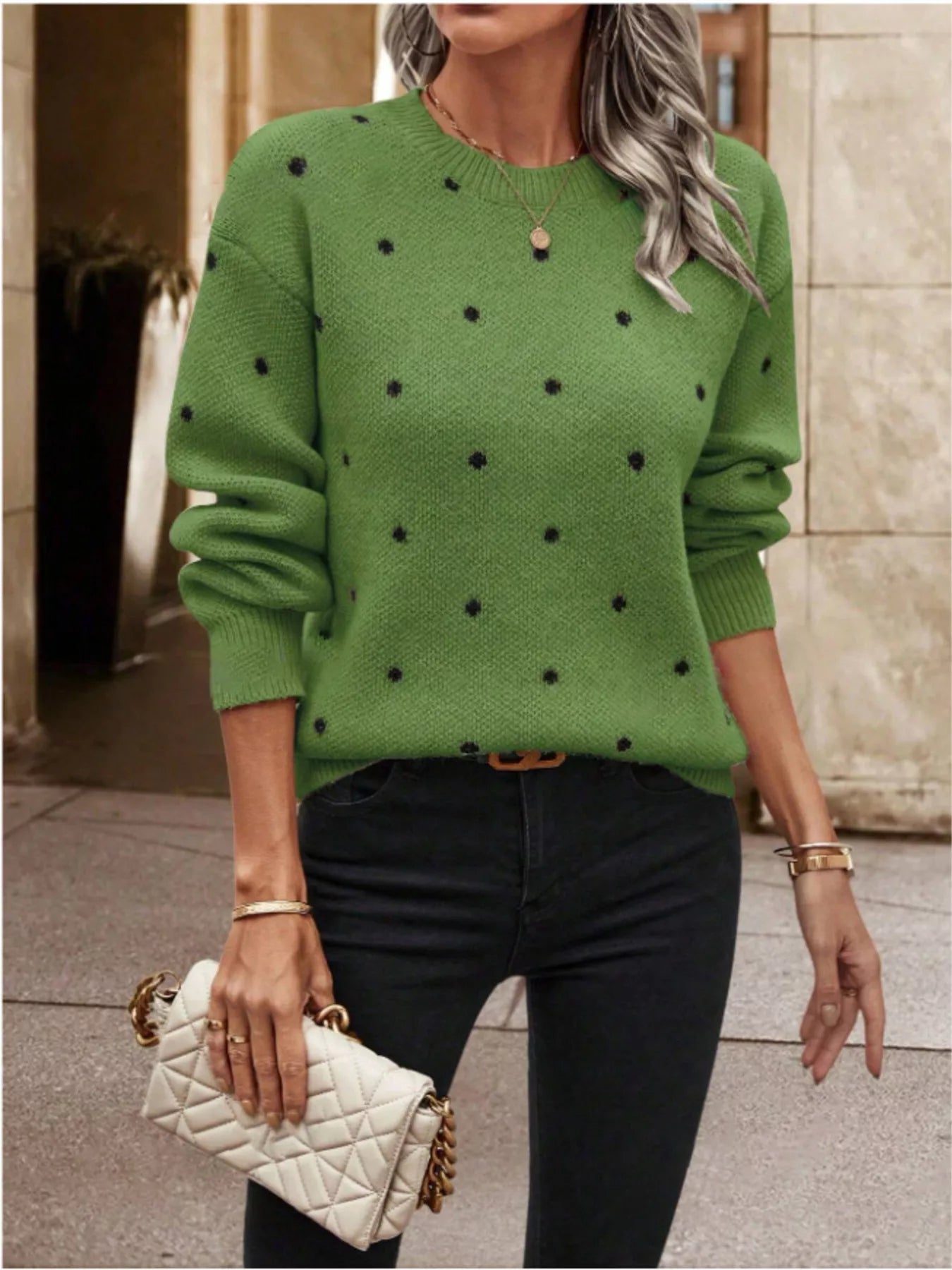 Polka Dot Long Sleeve Sweater 
