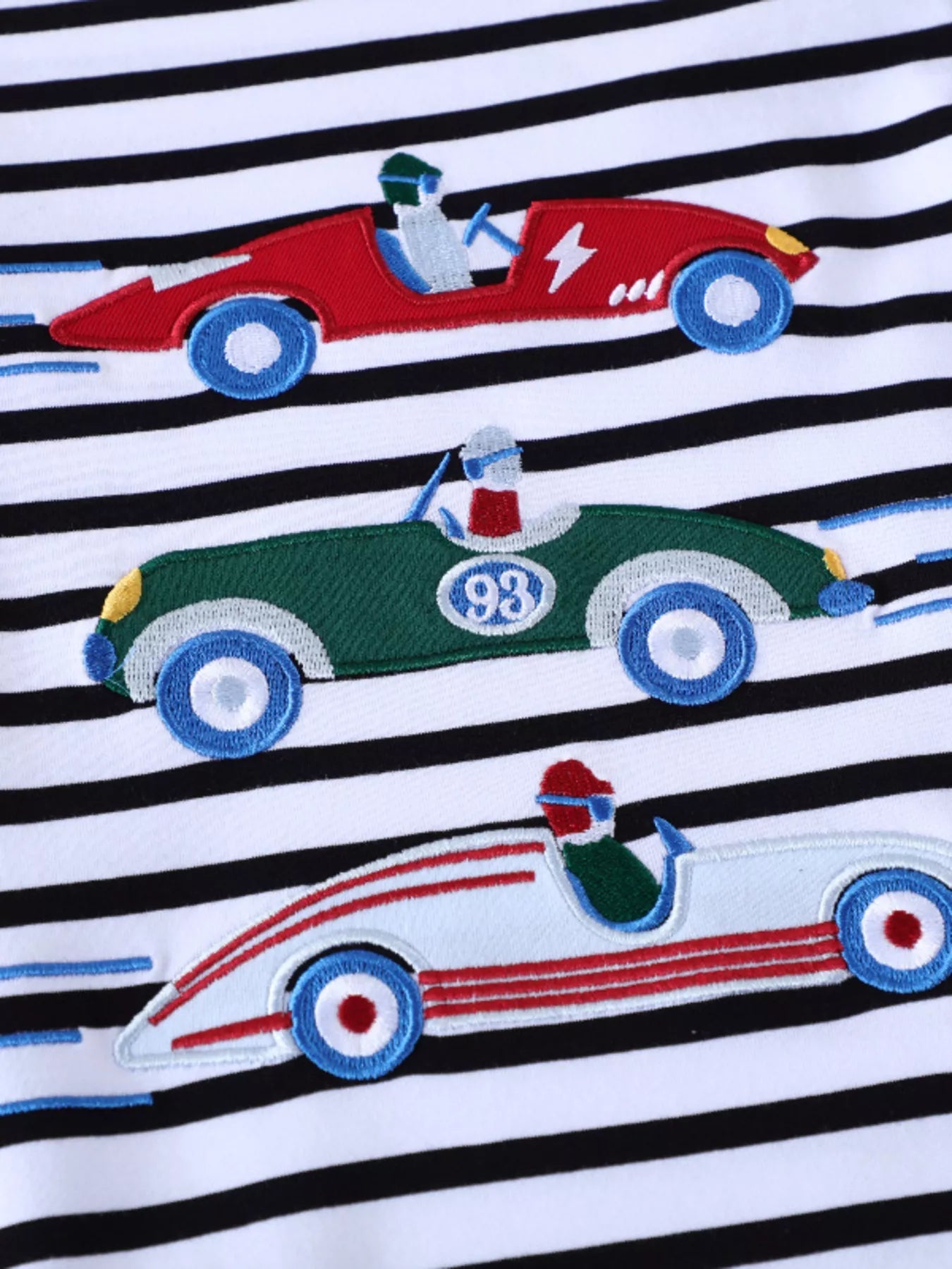 Children's Racing Car Embroidered Striped Long Sleeve T-Shirt 
