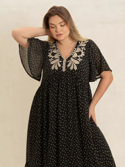 Plus Size Printed V-Neck Flutter Sleeve Maxi Dress 