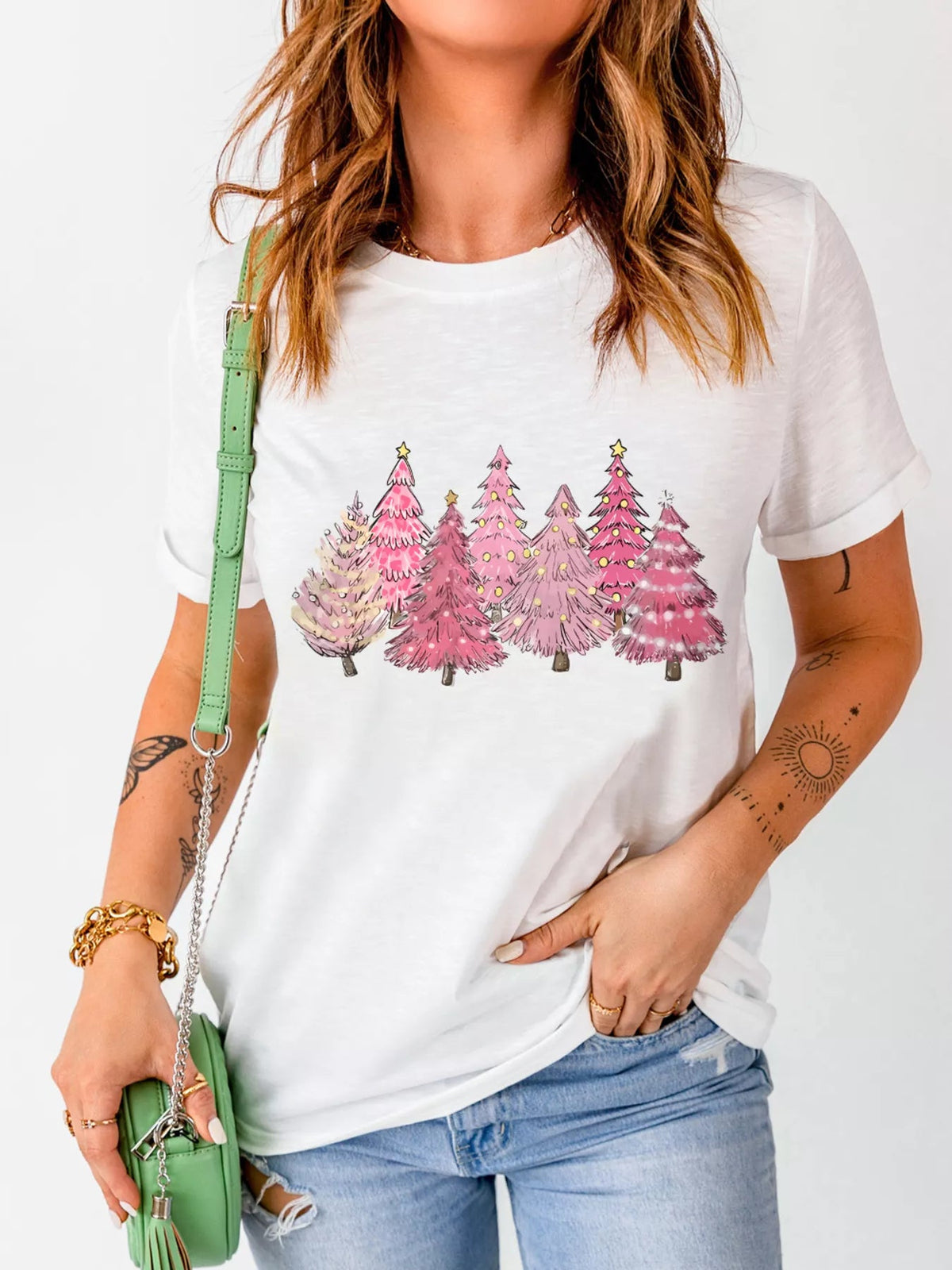 Full Size Lighting Christmas Trees Graphic Tee Plus Size 