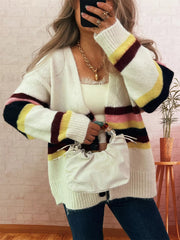 Ribbed Striped Button Down Cardigan 