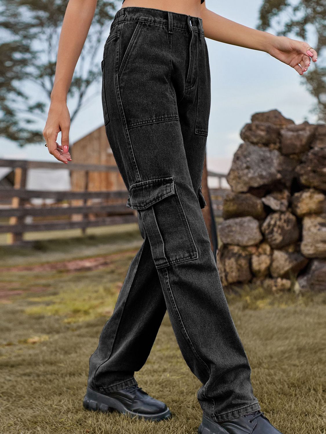 High Waist Cargo Jeans 