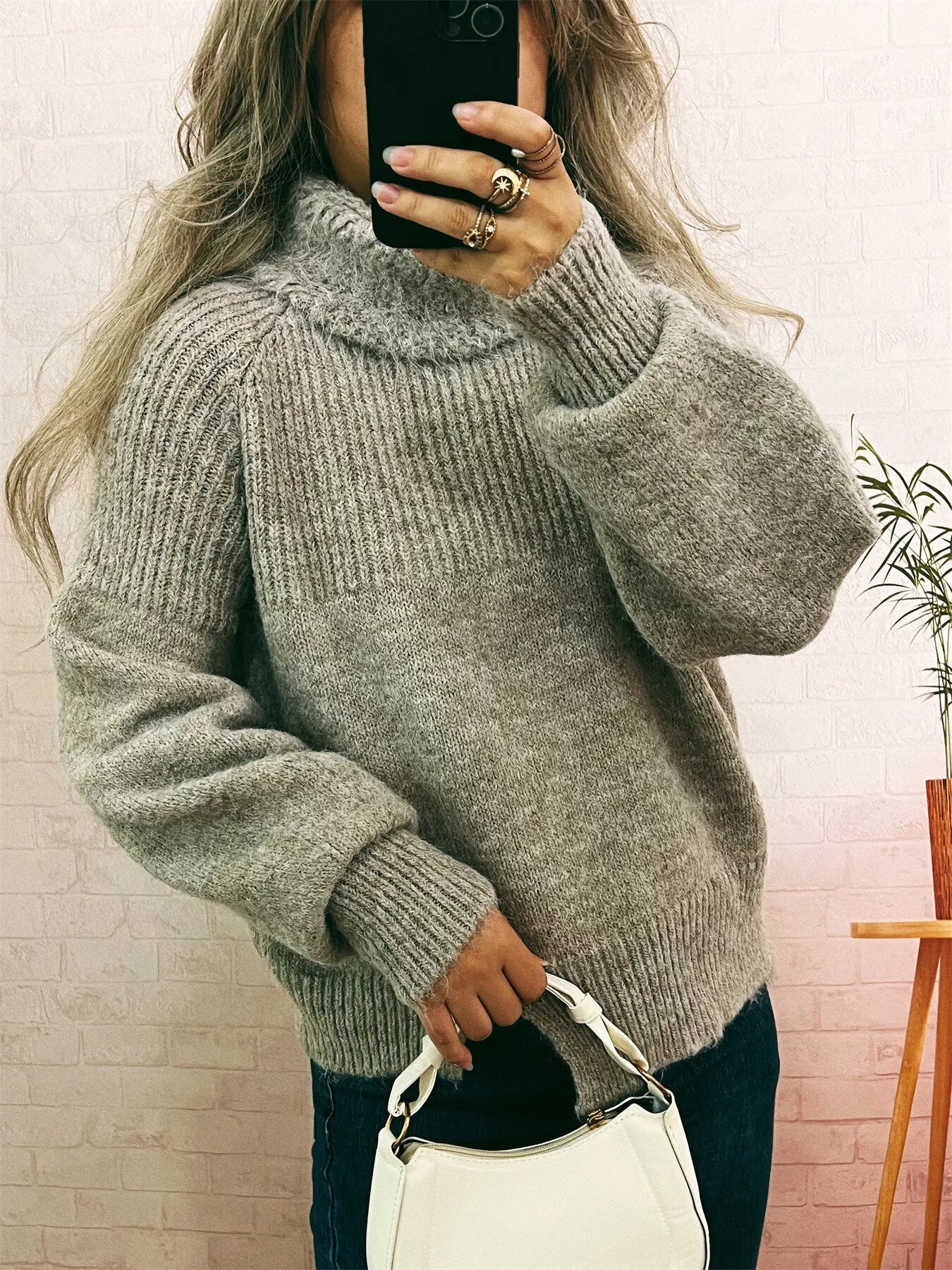 Ribbed Turtleneck Long Sleeve Sweater 