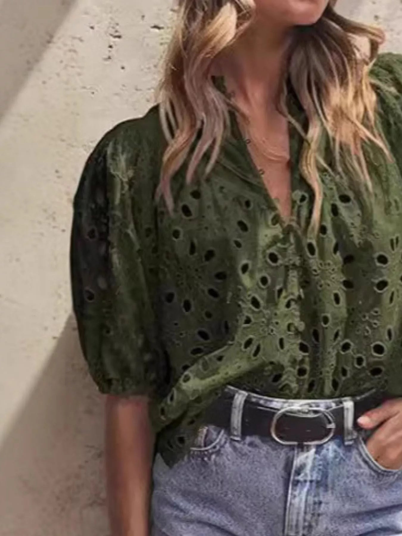 Eyelet Embroidered Puff Sleeve Blouse 