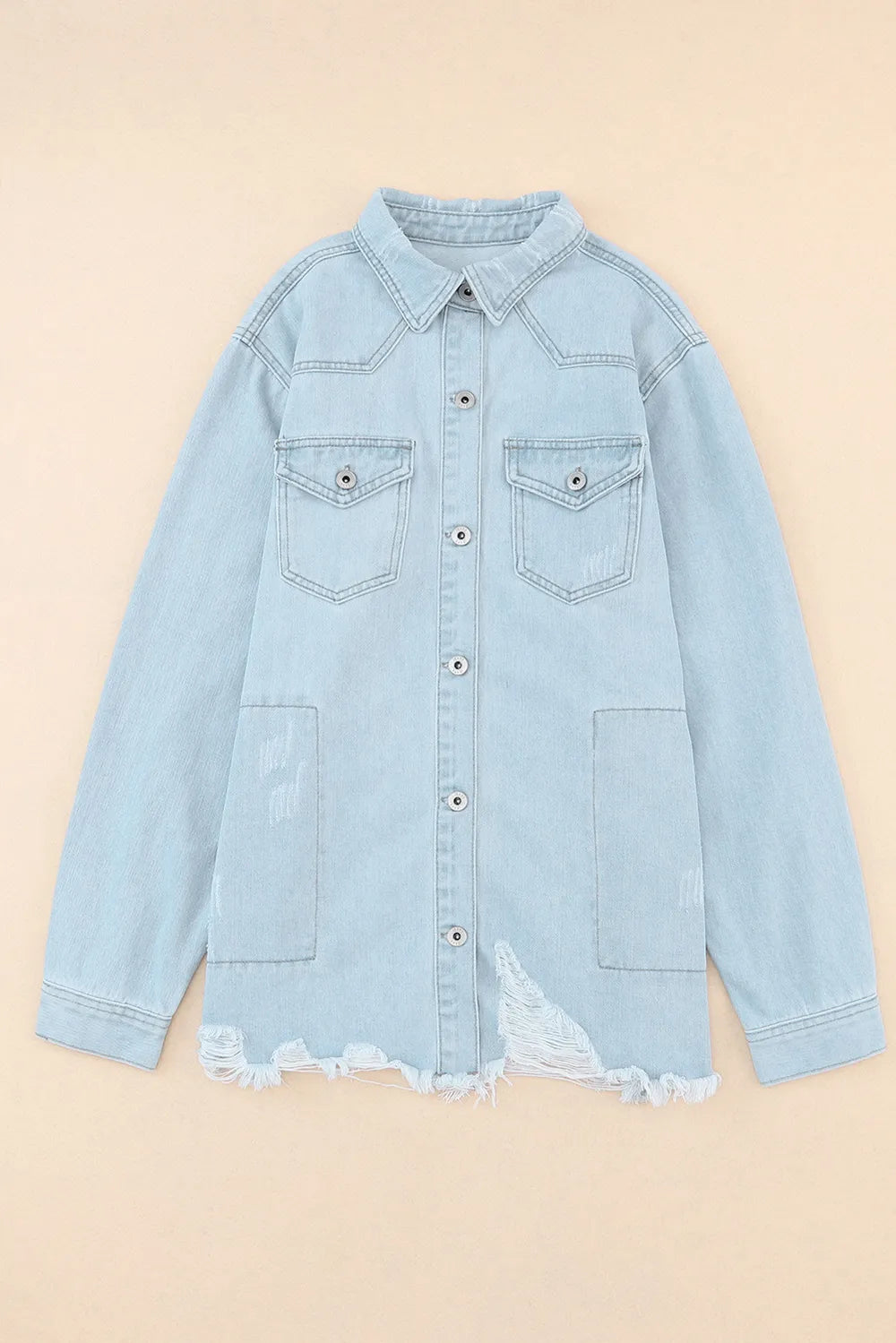 Flap Pocket Raw Hem Denim Jacket 