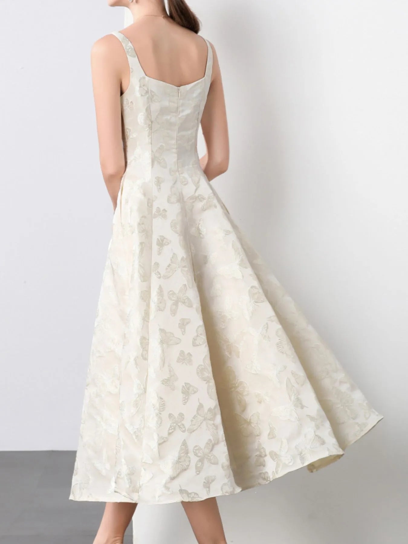Butterfly Pattern A-Line Sleeveless Midi Dress 