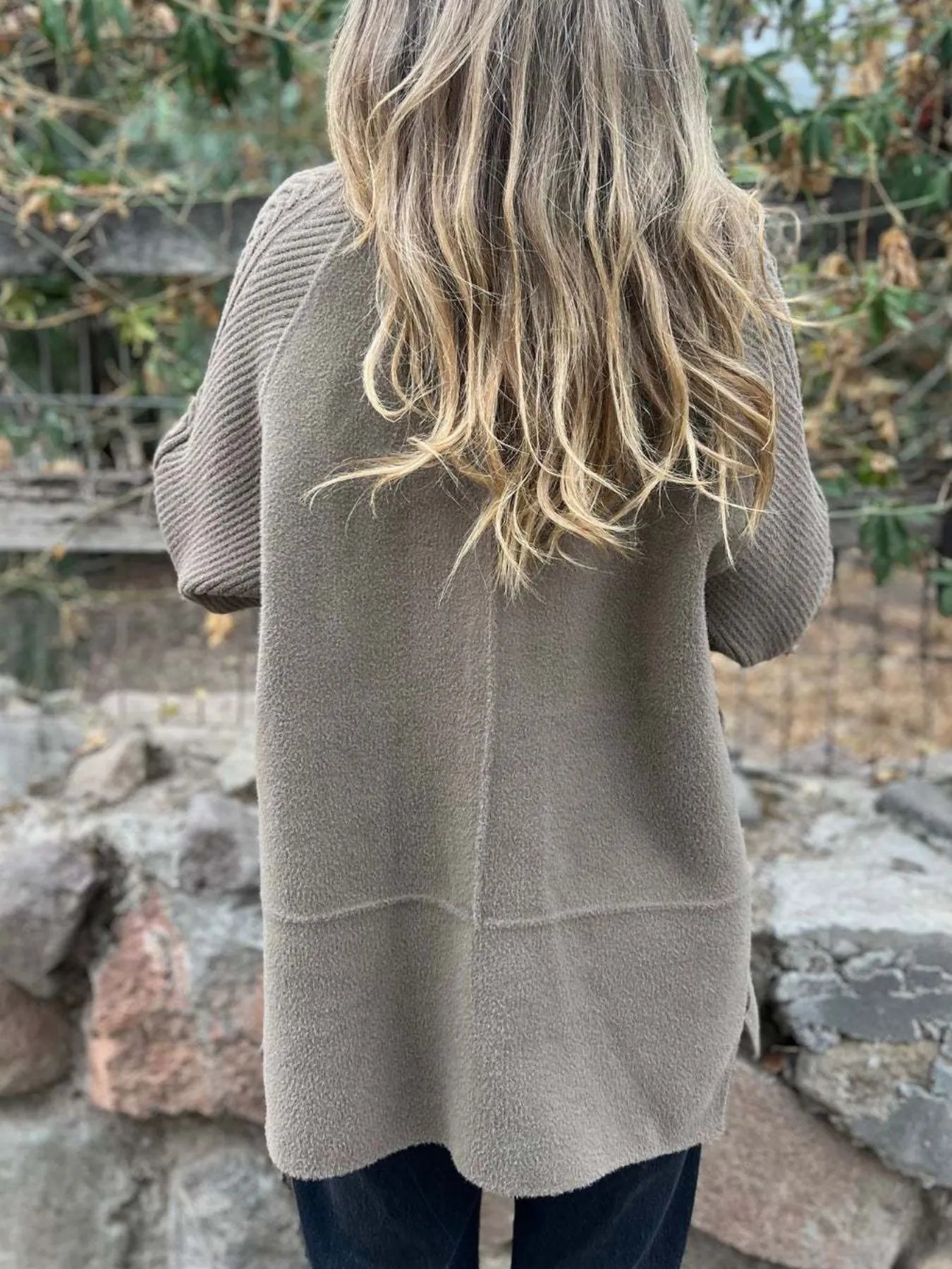 Full Size Texture Knit Longline Coat Plus Size 