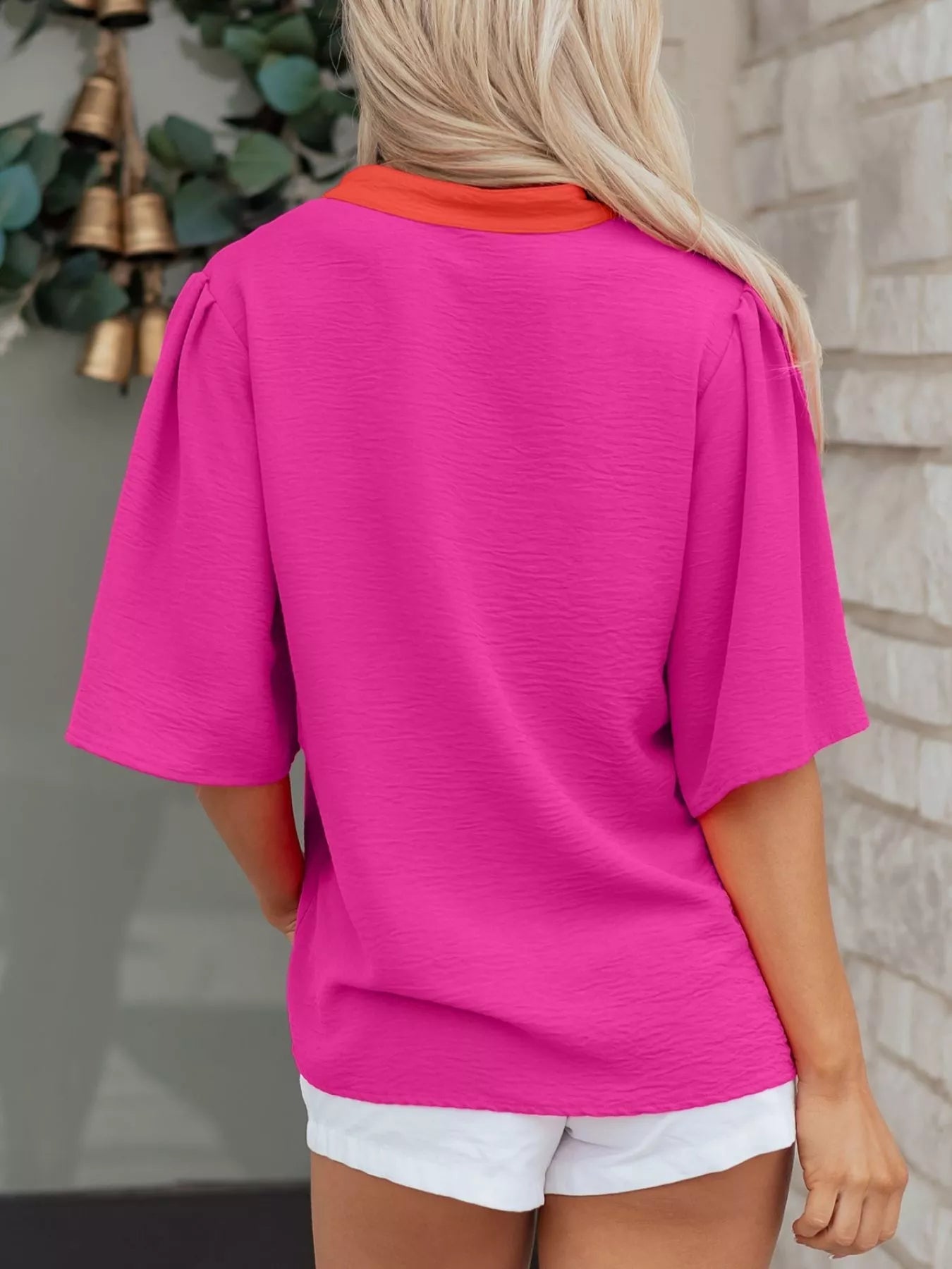 Notched Half Sleeve Blouse 