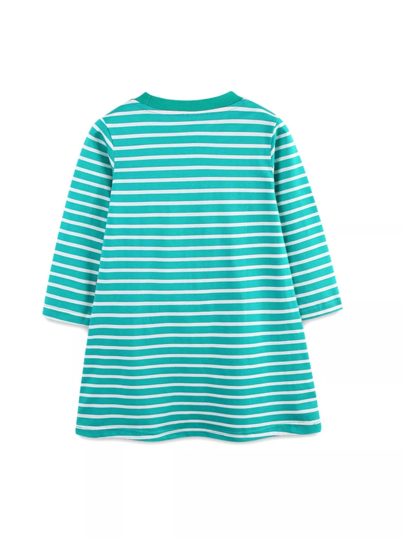 Children's Striped Bird Applique Long Sleeve Dress 