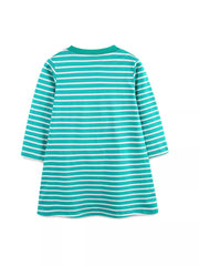 Children's Striped Bird Applique Long Sleeve Dress 