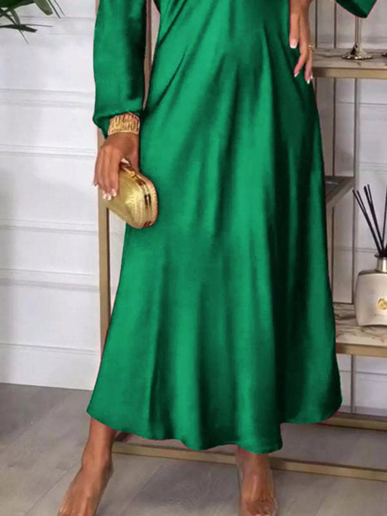 Full Size V-Neck Long Sleeve Midi Dress Plus Size 