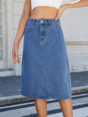 Slit Back Midi Denim Skirt 